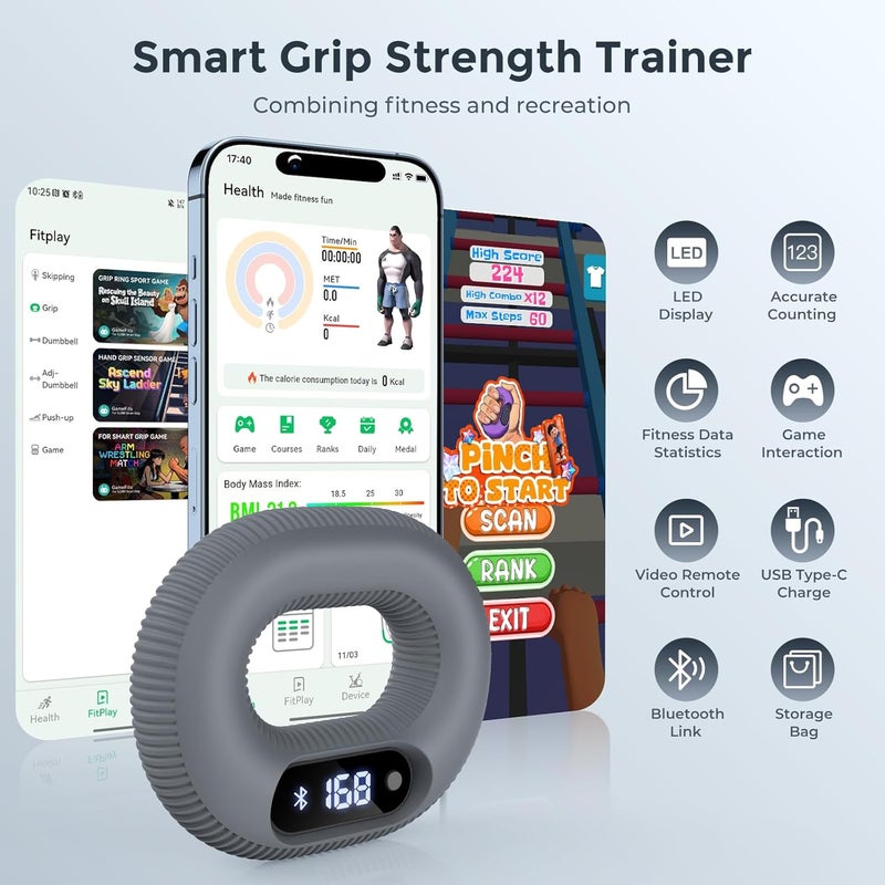 JACKBOOM Smart Grip Strength Trainer with Bluetooth APP - Squeeze to Play Games & Scroll TikTok Hands-Free, Soft Silicone, Portable Hand Exercise for Strength, Stress Relief & Rehab - Image 2